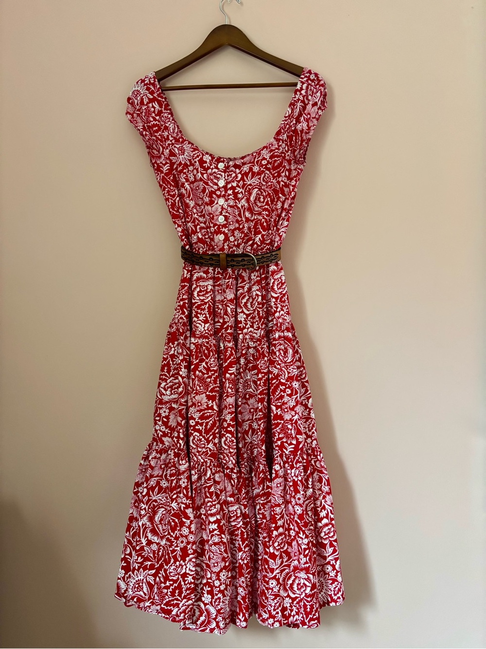Red Floral Scoop-Neck Women's Summer Dress